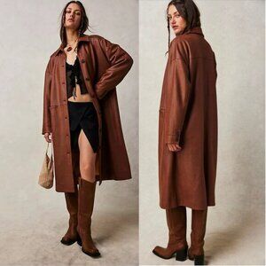 NWOT Free People Carmen Vegan Suede Chutney Long Duster Trench Coat Jacket XS